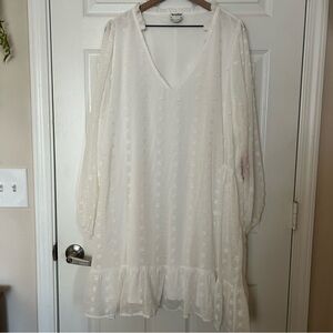 Arula White V Neck Long Sleeve Ruffle Midi Dress Size 3X
